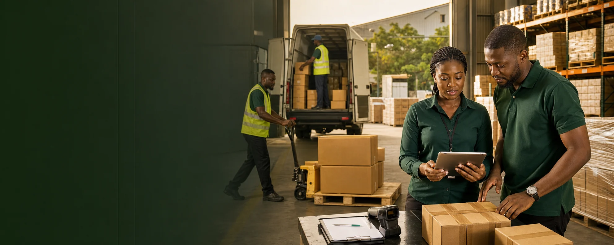 Nigerian sales and distribution team coordinating products, stock and dispatch operations
